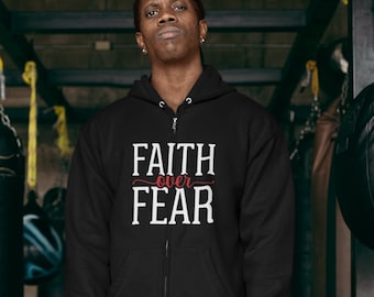 Sudadera con capucha cristiana con cremallera "Fe sobre el miedo", unisex, Gildan