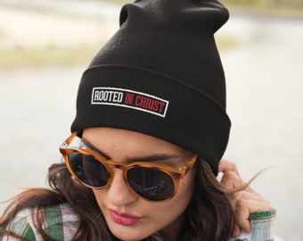 Embroidered Beanie, Beautifully Rooted IN CHRIST, Christian Gifts, Beanie Hat, Knit Beanies, Unisex, Beanies For Women, Beanies For Men