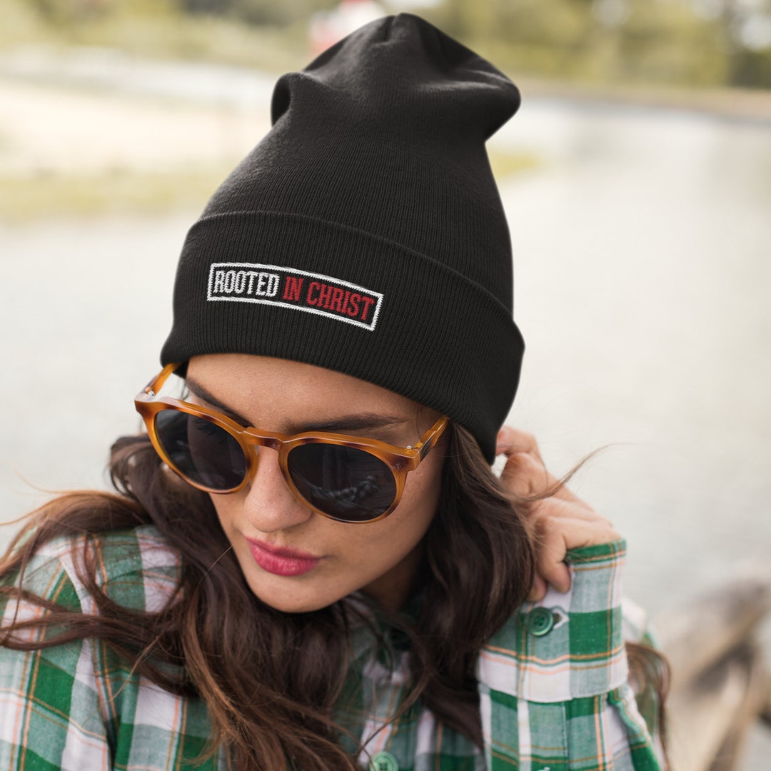 Embroidered Beanie Beautifully Rooted IN CHRIST Christian Etsy