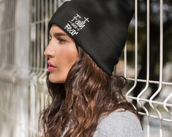 Embroidered Beanie, FAITH OVER FEAR, Christian Gifts, Beanie, Beanie Hat, Knit Beanie, For Men And Women