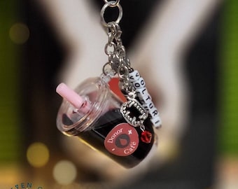 Vampire Themed Donor Café Blood Shaker Cup Keychain Bag Charm With Personalization