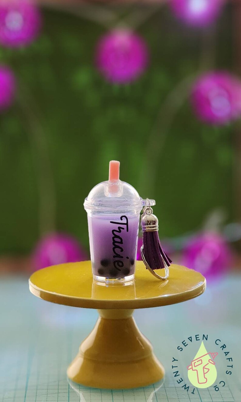 Boba Milk Tea Drink Shaker Cup Snowglobe Keychain Bag Charm With