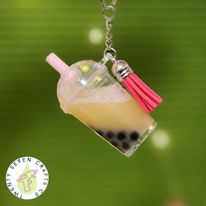 Personalized Boba Milk Tea Drink Shaker Cup Keychain, Boba Lover keychain for car keys, Bag Charm for Her, Stocking Stuffer for Coworkers