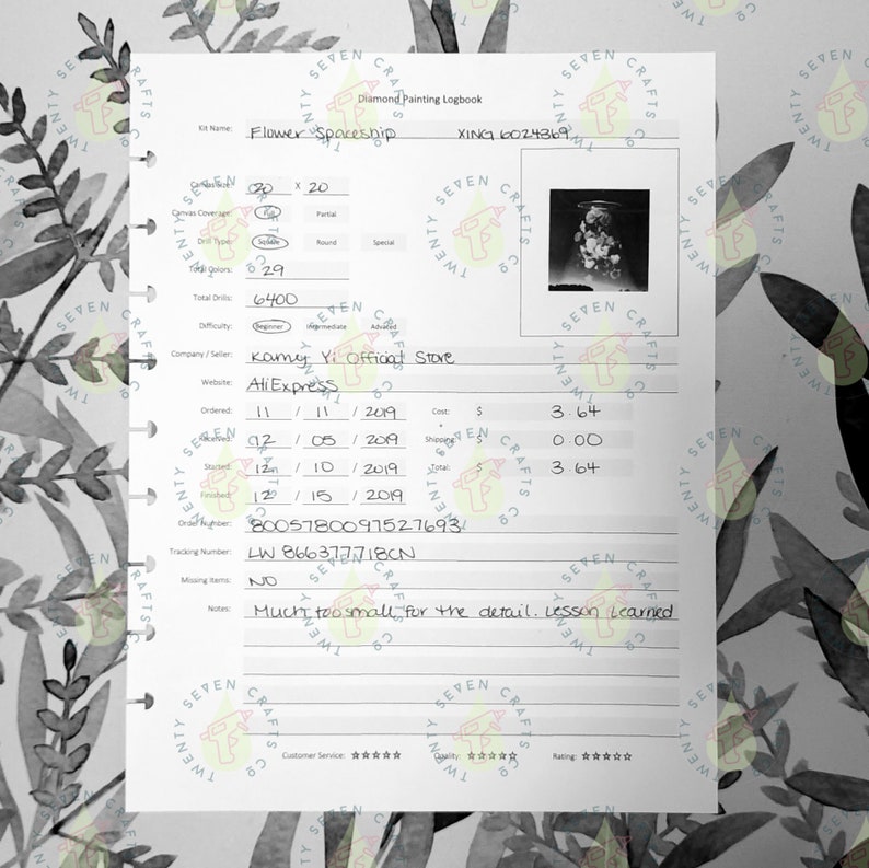 PDF Diamond Painting Log Book, Printable PDF Etsy