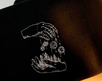 Ruimte- en aardehanden, hemels sweatshirt, maan, astronomie, astrologie, oversized sweater, geborduurde ronde hals, cadeau voor, planeten, bomen