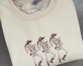 Halloween-trui cowboyskelet, schattige geborduurde herfsttrui