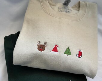 Pixelart-sweater | Uniseks kersttrui | Vrolijk kerstfeest, schattige kerstkoekjes sweater | Vakantietrui | Bijpassende truien,