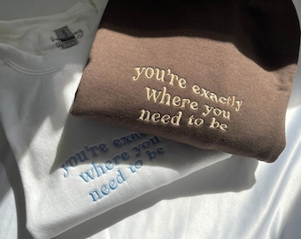 Sweater met geborduurde positieve bevestiging, oversized trui, knusse ronde hals, cadeau voor,