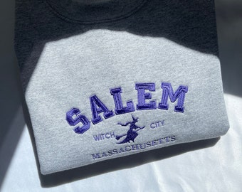 Salem Massachusetts, cozy oversized Halloween sweatshirt, witch sweater, Halloween embroidery, fall sweater, autumn sweatshirt