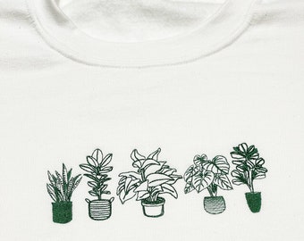 Plant lover crewneck, Oversized Sweatshirt, gift for, Fine Line, embroidered crewneck, embroidered sweater