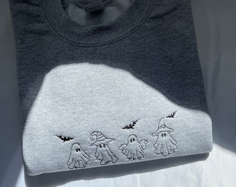 Suéter de fiesta fantasma, suéter de otoño acogedor, sudadera de halloween de gran tamaño, suéter fantasma, bordado de halloween, sudadera de otoño