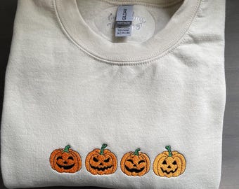 Geborduurde herfsttrui met pompoen, Halloween-sweater, herfsttrui, herfstsweater