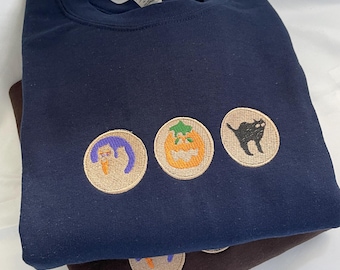 Halloween-koekjestrui, schattige herfsttrui, geborduurde herfsttrui, Halloween-sweater