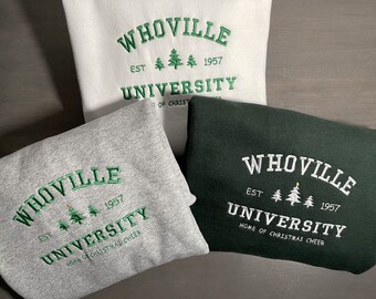 Whoville University, geborduurde trui, gezellige kersttrui, The Grinch