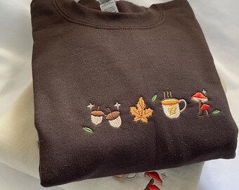 Geborduurde herfsttrui, schattige herfsttrui, oversized sweater, cadeau voor, Fine Line, geborduurde ronde hals,