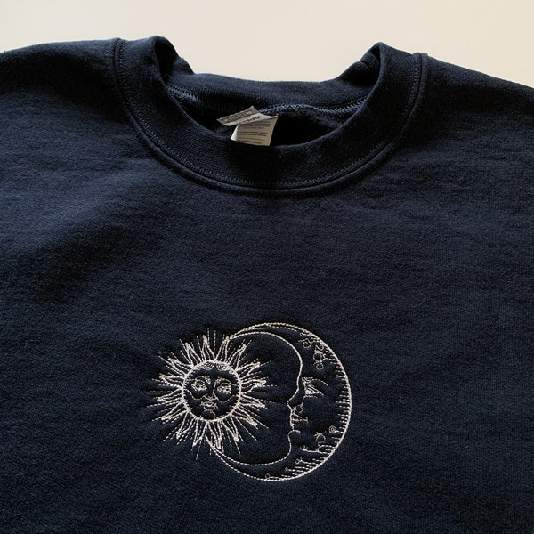 Sun and Moon sweater, astrology, embroidery sweater, crewneck, Oversized Sweatshirt, gift for, Fine Line, embroidered sweatshirt,
