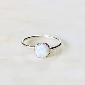 White Opal Gemstone on a Thin Sterling Silver Band, Minimalist Opal Ring, Opal ring, Dainty Opal Ring , Opal stacking ring, stack ring