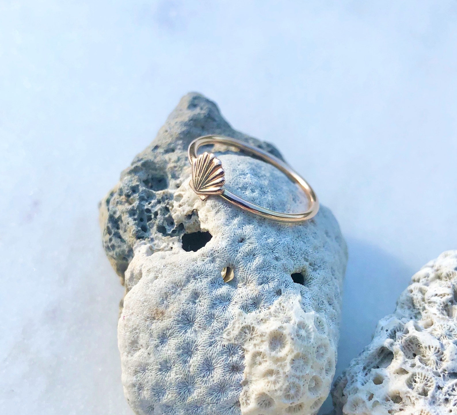 Tiny Shell Stacking Ring Gold Filled Seashell Stacking Ring Etsy