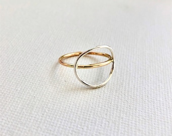 Geometric Mixed Metal Sterling Silver, Gold Filled Ring, Minimalist Geometric Ring ,Thin Circle Ring