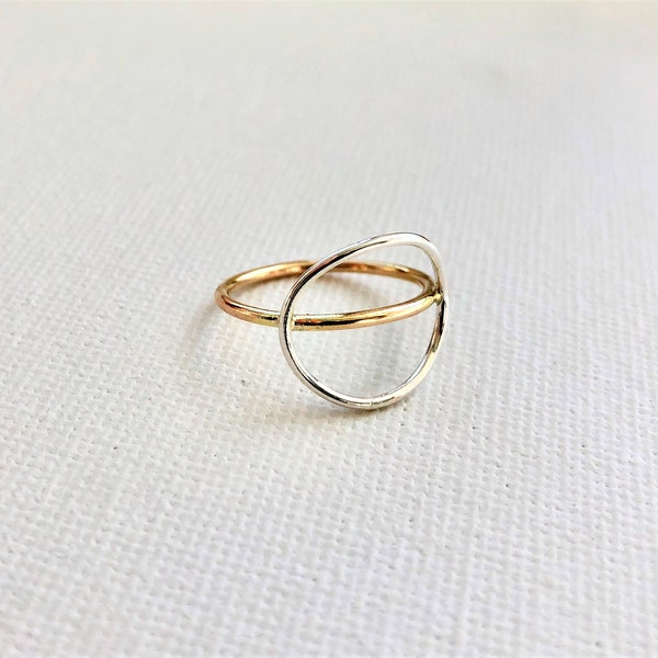 Geometric Mixed Metal Sterling Silver, Gold Filled Ring, Minimalist Geometric Ring ,Thin Circle Ring