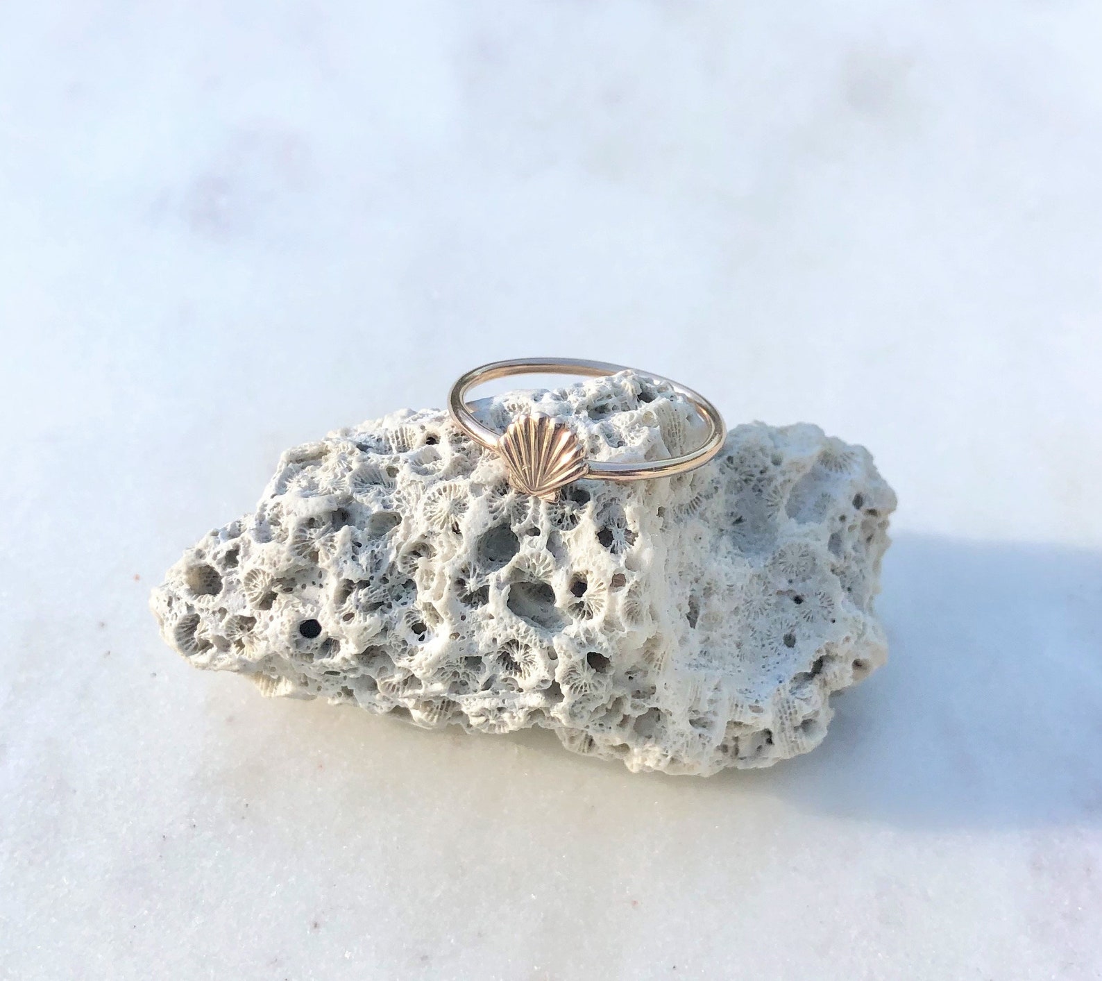 Tiny Shell Stacking Ring Gold Filled Seashell Stacking Ring Etsy