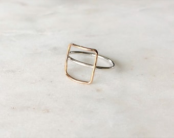 Geometric Ring, Gold Filled ands Sterling Silver Mixed Metal, Minimalist Geometric Ring, Thin Ring