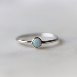 Minimalist Sterling Silver  Opal Gemstone Stacking Ring, Thin Silver Gemstone Ring, Opal Ring, Silver Stacking Ring, Minimalist Ring