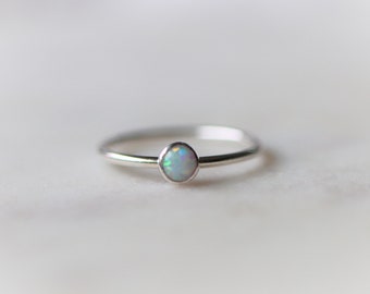 Minimalist Sterling Silver  Opal Gemstone Stacking Ring, Thin Silver Gemstone Ring, Opal Ring, Silver Stacking Ring, Minimalist Ring