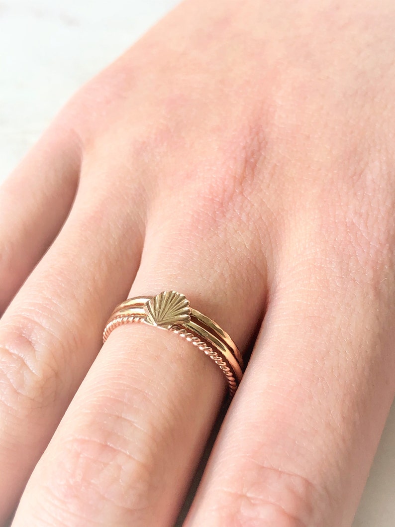 Tiny Shell Stacking Ring Gold Filled Seashell Stacking Ring Etsy