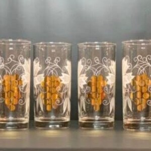 Mid Century Glasses with Gold Grapes