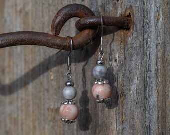 Pink drop earrings, Pink Zebra Jasper earrings, Gemstone dangle earrings, Gift for girlfriend, Gift for her, Simple earrings