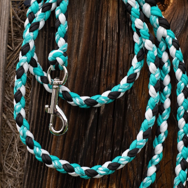 Laisse pour chien Paracord, laisse pour chien personnalisée tressée, laisse turquoise, laisse pour animaux de compagnie durable à 8 brins, laisse pour chien faite à la main et ensemble de collier