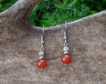 Drop Carnelian earrings, Dangle stainless steel earrings, Simple drop earrings, Gemstone earrings, Carnelian earrings