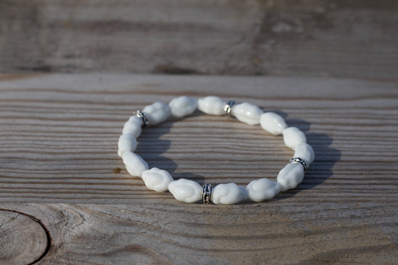 Set of 3 Bracelets Beaded Bracelet Set White Stack Etsy