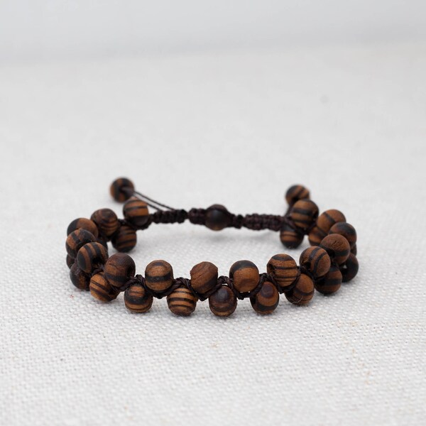 Bracelet surfeur en perles de bois, bracelet en bois réglable, bracelet en bois naturel, bracelet double brut, bracelet en bois hommes femmes, unisexe