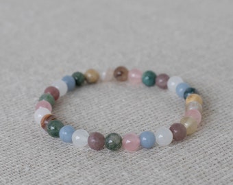 Pastel bracelet, Girls bracelet, Beaded gemstone bracelet, Colorful jewelry, Gemstone rainbow bracelet