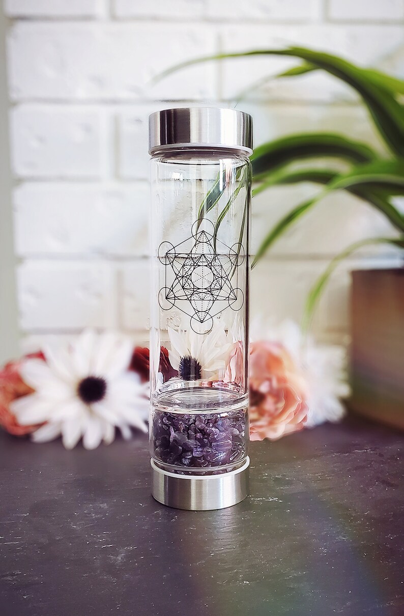 Crystal Glass Water Bottle Crystal Chip Water Bottle Crystal Etsy