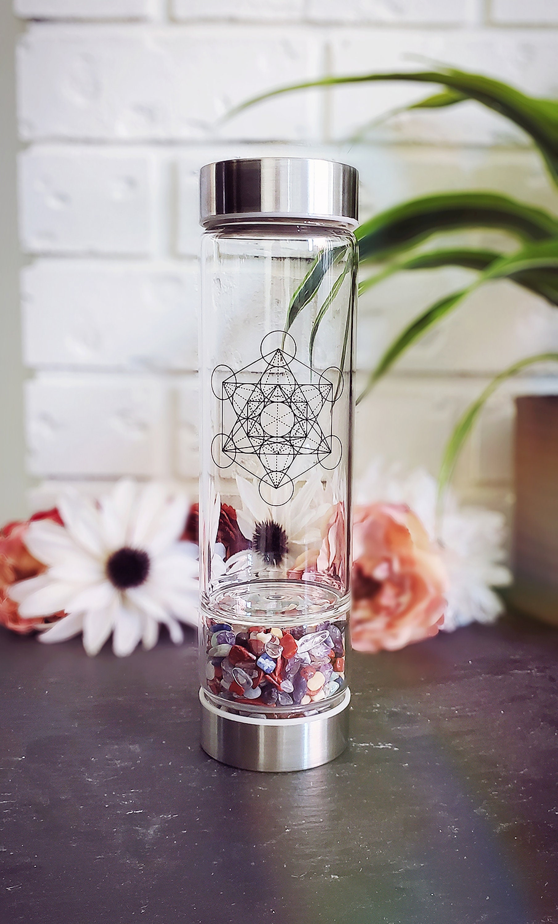 Crystal Glass Water Bottle Crystal Chip Water Bottle Crystal Etsy