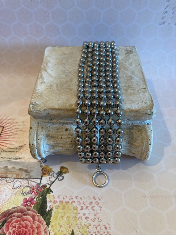 Vintage Silver Tone Ball Bead Bracelet, Multi Str… - image 7