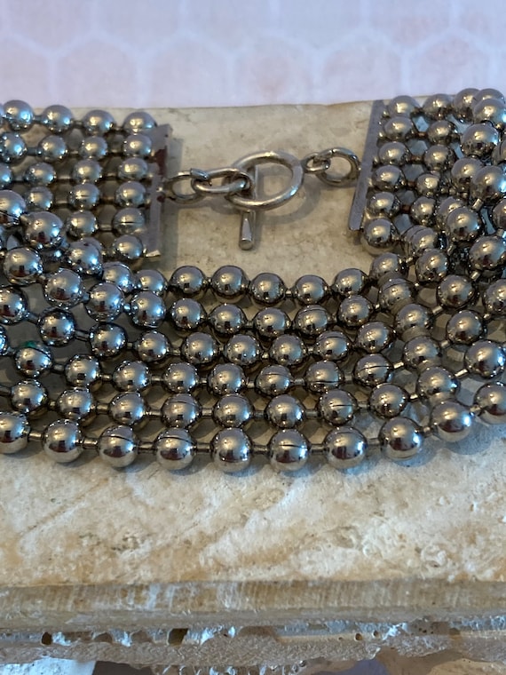 Vintage Silver Tone Ball Bead Bracelet, Multi Str… - image 3