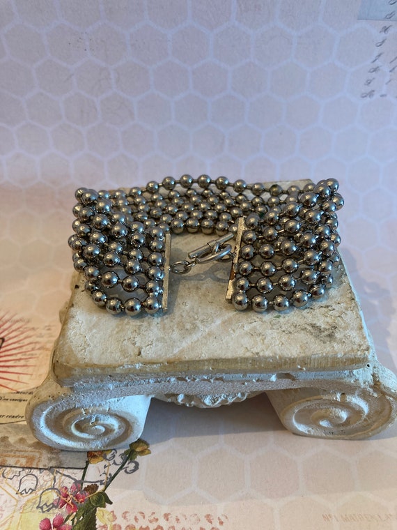 Vintage Silver Tone Ball Bead Bracelet, Multi Str… - image 2