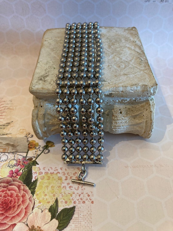 Vintage Silver Tone Ball Bead Bracelet, Multi Str… - image 5