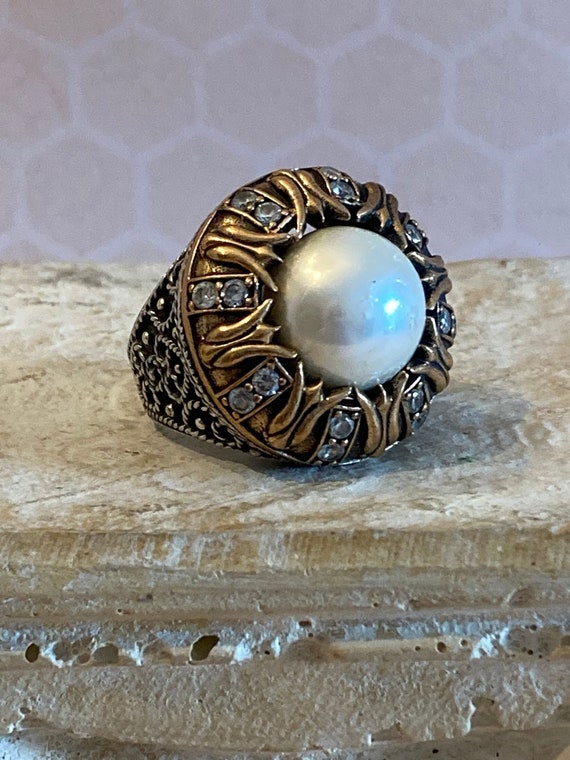 Vintage Silver and Bronze Plated Bali Style Ring,… - image 1