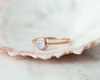 Raw Moonstone Ring Rose Gold, Tiny Gemstone Ring, Dainty Stacking Ring, Minimalist Ring, Delicate Layering Rings, June Birthstone