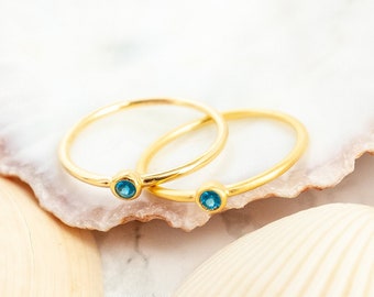 Blue Apatite Ring, Tiny Gemstone Ring, Gold Vermeil, Recycled Silver, Dainty Stacking Ring, Minimalist Gold Ring, Gemini Birth Stone Ring