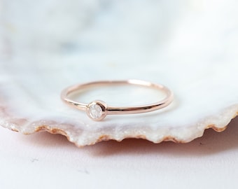 Moonstone Ring Rose Gold, Tiny Gemstone Ring, Dainty Stacking Ring, Minimalist Ring, Delicate Layering Rings, June Birthstone, Gift for Her
