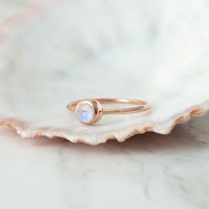 Raw Moonstone Ring Rose Gold, Tiny Gemstone Ring, Dainty Stacking Ring, Minimalist Ring, Delicate Layering Rings, June Birthstone