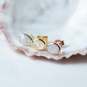Rainbow Moonstone Earrings Gold, Ear Studs 925 Silver, Oval Earring Studs Rosegold, Gold Plated Minimalist Earrings, Special Gift for Her