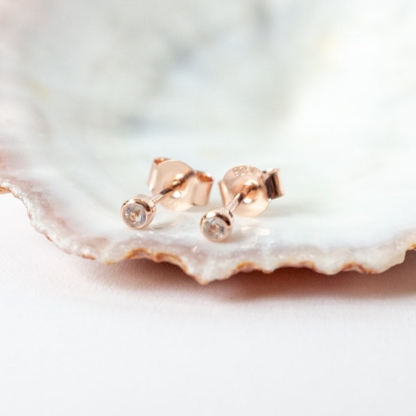 Rose gold Moonstone Earrings, Tiny Stud Earrings, June Birthstone, Gemstone Ear Studs, Minimalist Earrings Set, Birthday Gift for Women