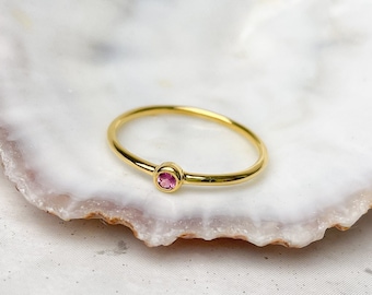 Pink Tourmaline Ring Gold, October Birth Stone, Tiny Gemstone Ring, Dainty Stacking Ring, Golden Minimalist Ring, Gift for Her